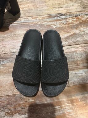 Gucci Black Embossed GG Slide Sandals